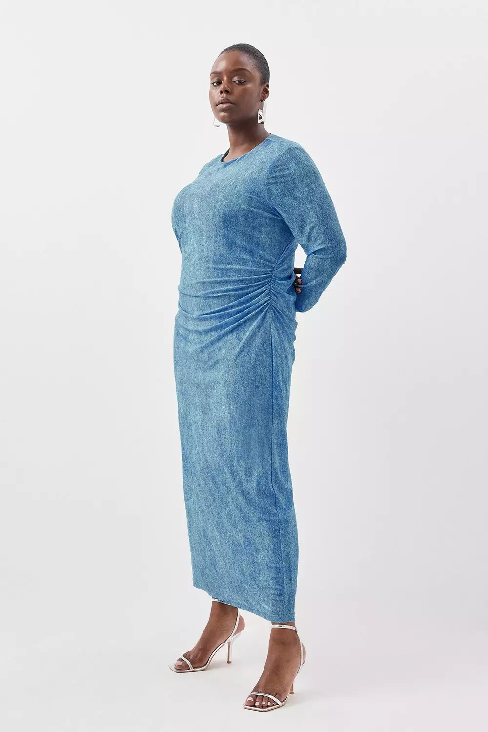 Long sleeve denim midi dress sale